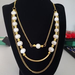 Fresh water pearl necklace and earrings gold plate